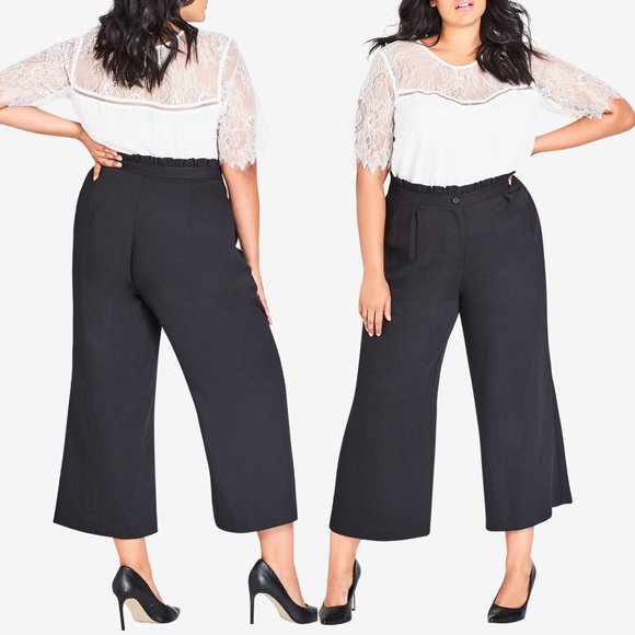 City Chic Pants - City Chic Frilled Waist Crop Culottes Pants